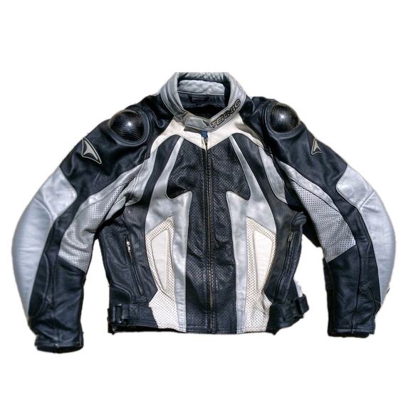 Teknic Violator Motorcycle Jacket Sz M / L Leather Silver Black White Sliders - Picture 1 of 16
